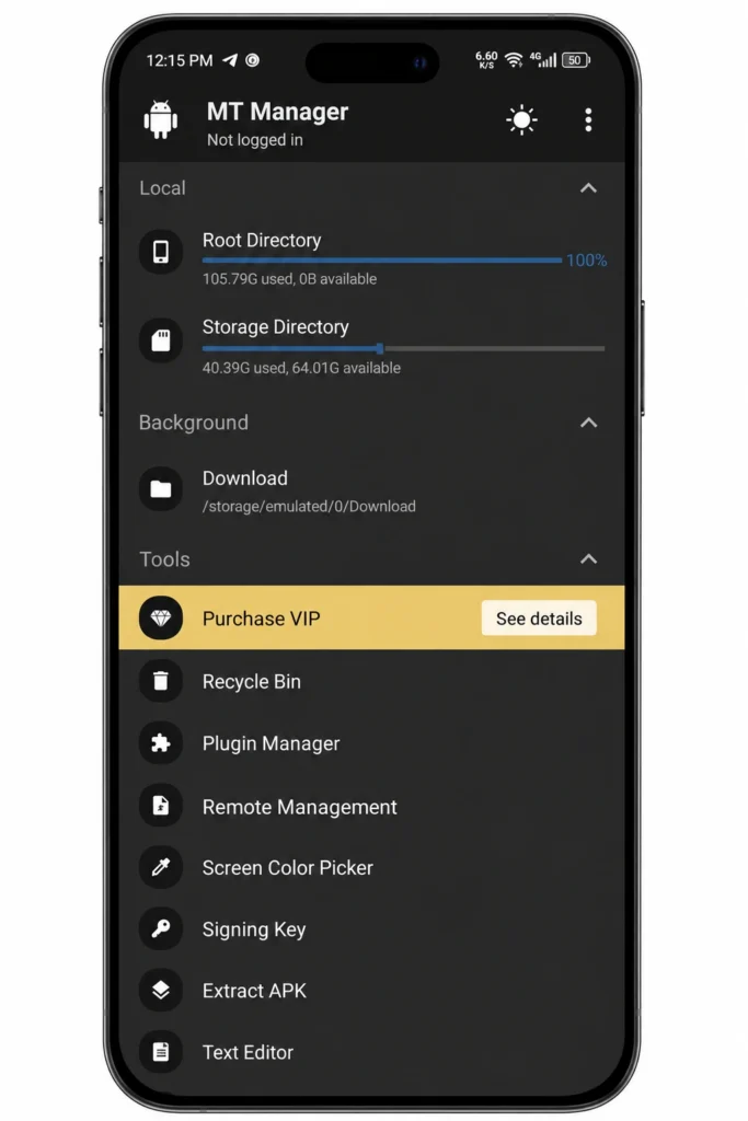 MT Manager settings screen showing app preferences and configuration options on Android